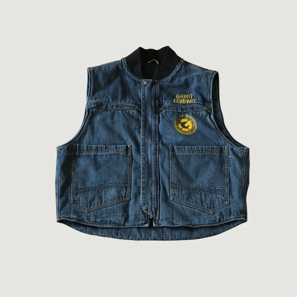G-Unit Vest Blue Reversible Quilted Denim Hip Hop Y2K 3XL Heavyweight Bomber